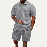 The Surrey Men’s Summer Jacquard Polo & Shorts Set – Lightweight Beach Outfit